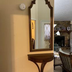Wood Hall Mirror With Table And Drawer 2 Piece