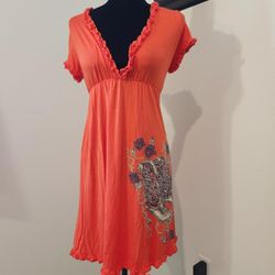 Western Style Orange Babydoll Dress 