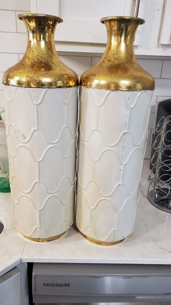 Gold And OFF White Vase..purchase AT ATHOME Set Of 2