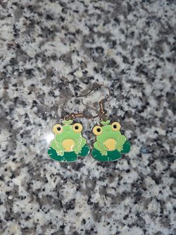 Enamel Frog On Lily Pad Earrings