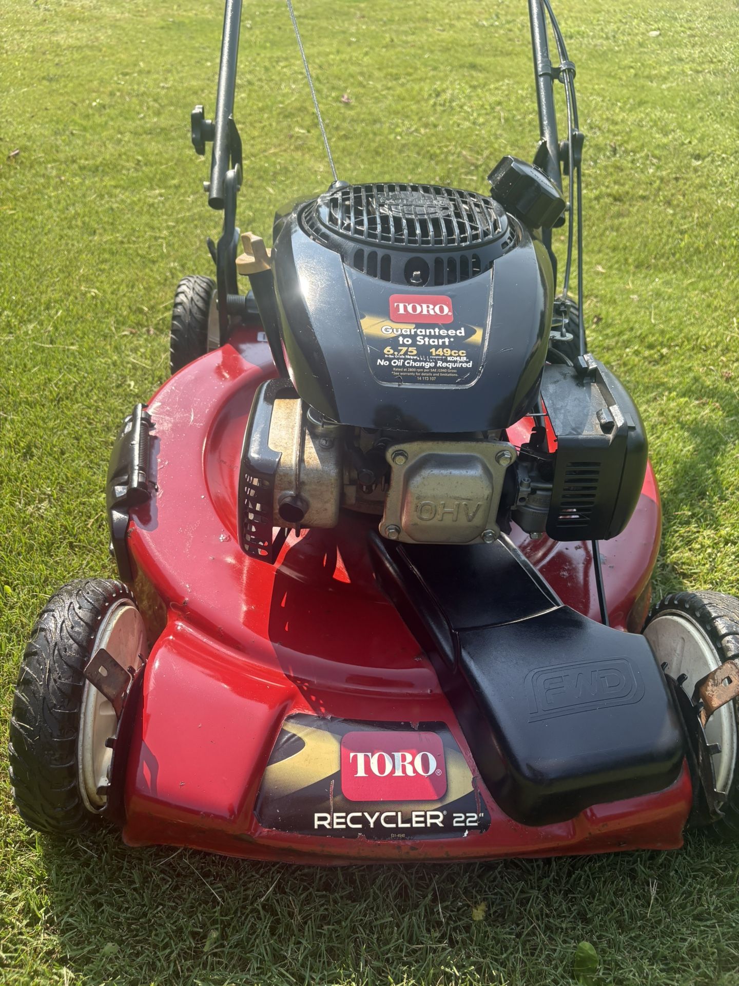 Toro Recycler 22” Guaranteed to Start 6.75 ft-lbs Gross torque 149cc