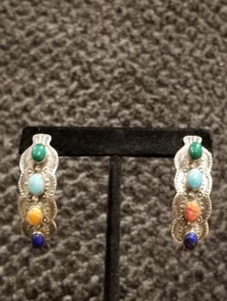 925 Silver Native Earrings With Natural Stones
