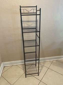 Tall Black Metal Wire Storage Rack with Basket Shelf