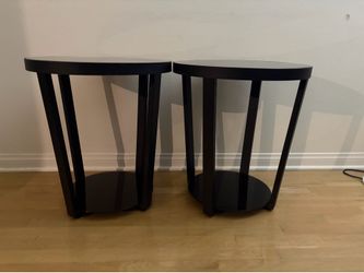 Two Black Metal and Glass Top Side Tables
