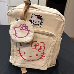 Hello Kitty Beige Canvas Backpack Animation Character Design