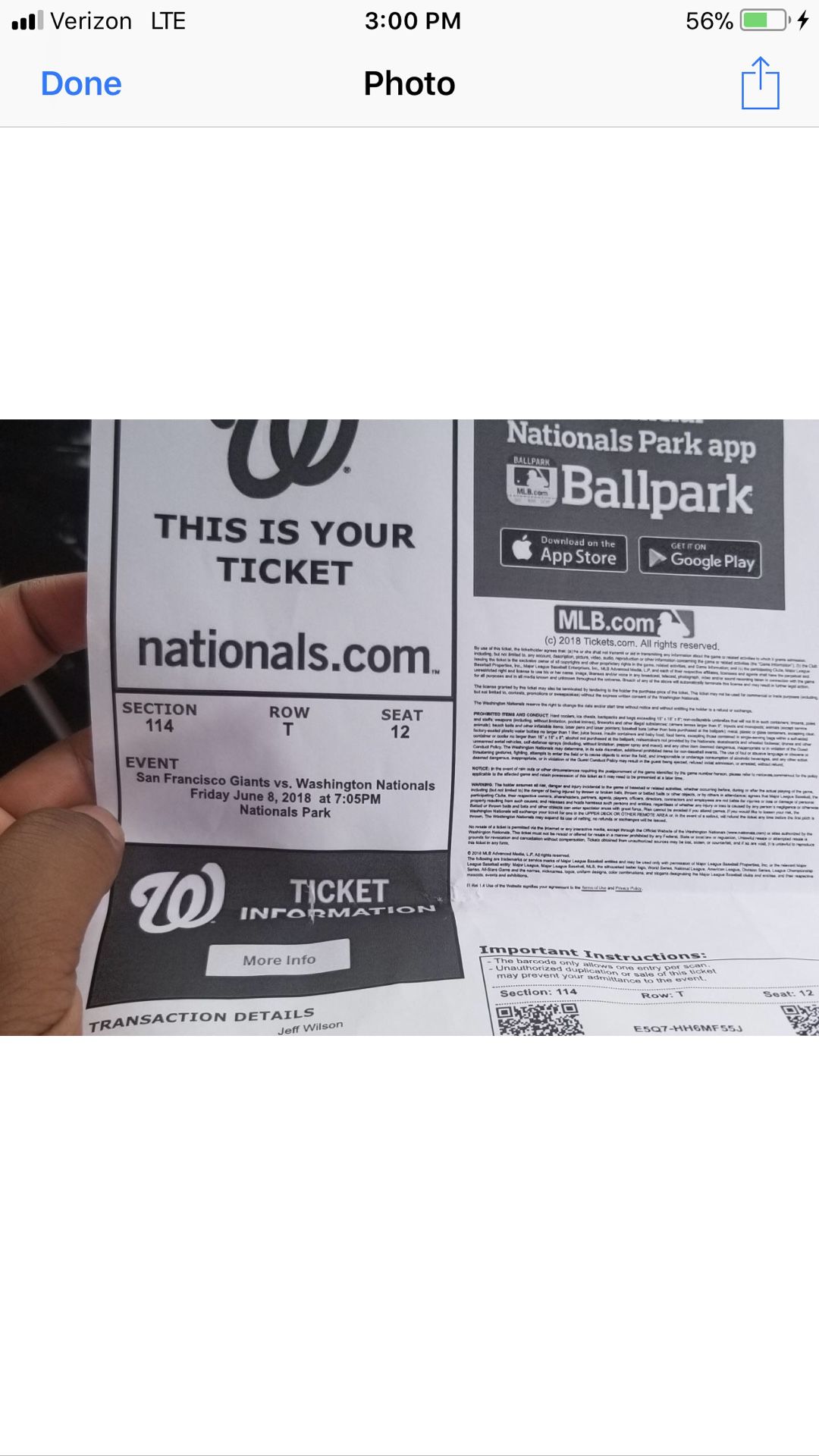 Nationals ticket for today $50 great seats