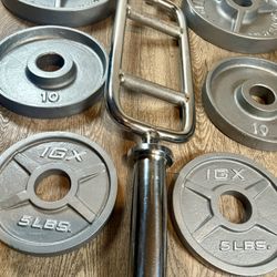 Triceps Bar With IVANKO Vintage Cast Iron Weight Plates  25s And 10s [ I’ll Throw In Pair Of 5s Diff/brand]