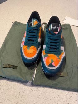 Valentino Garavani Rockrunner Camouflage Sneakers Men’s Size 9 Multicolor Orange Teal Luxury Shoes