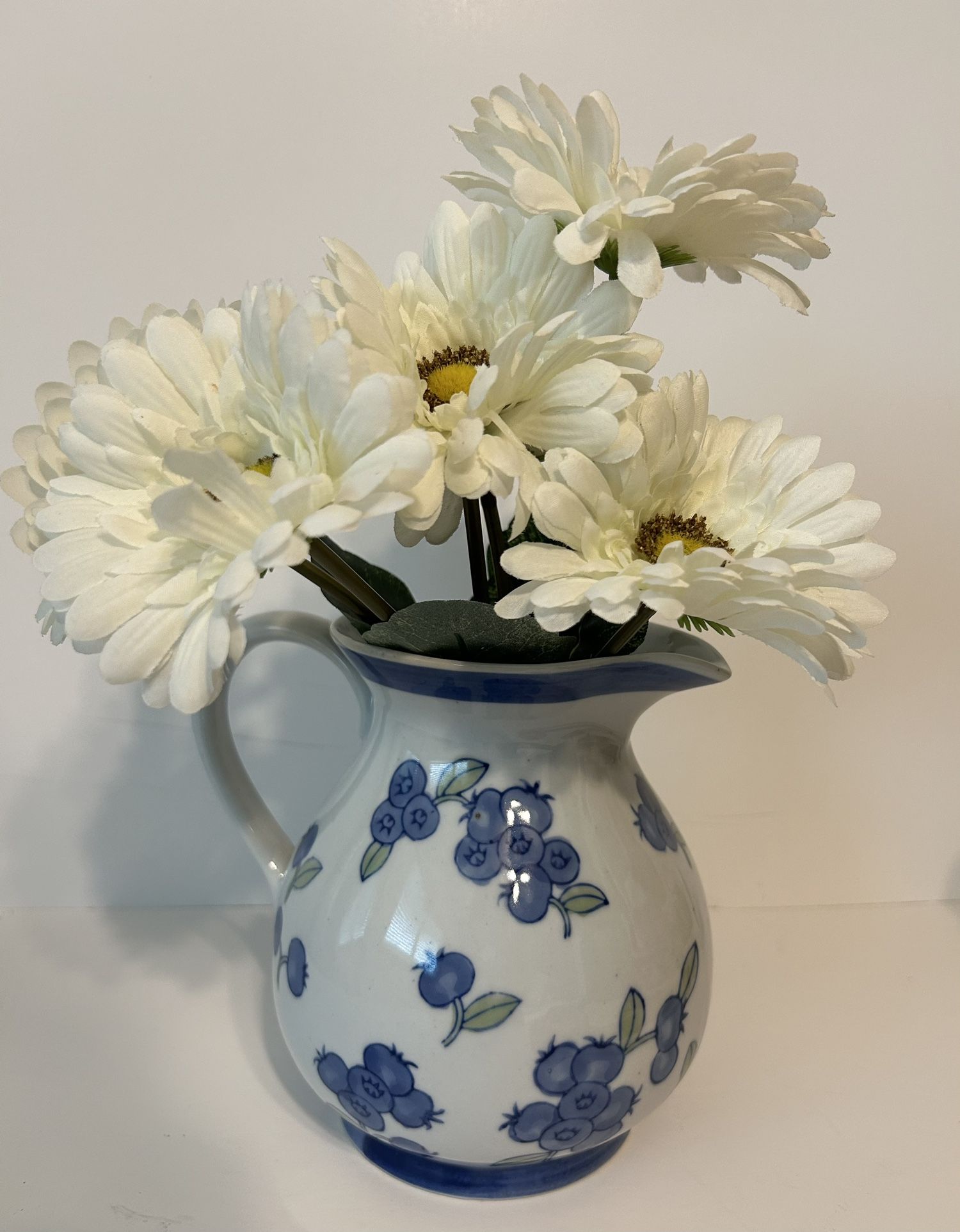 April Cornel Blueberry Blue/White Ceramic Pitcher Vase