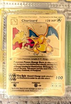 Pokemon Charizard Gold Metal Trading Card