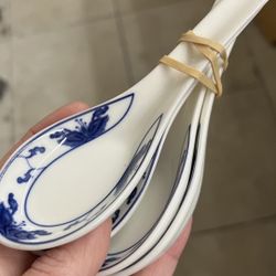 Set Of Four Chinoserie Ceramic Appetizer Spoons 