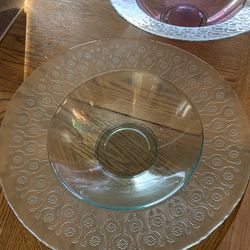Beautiful Large Vintage Glass Bowl Platter Tray