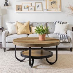 Tribesigns Round Coffee Table, 2-Tier Modern Wood Circle Center Table with Storage Shelf and Metal Frame, 31.5" Farmhouse Accent Cocktail Table for Li