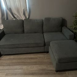 GREY COUCH W/ DETACHED FOOT REST FOR SALE