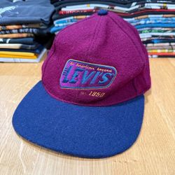 Vintage Distressed Levi's Embroidered Wool Purple & Blue Cap Hat