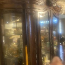 China Cabinet All Wood2 Piece W/light Heavy $500 Like New