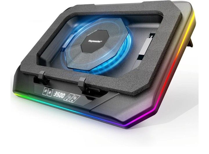 RGB Gaming Laptop Cooling Pad, 3500 RPM Powerful Turbofan Laptop Cooler, 3 Port USB Hub, LED Screen and Touch Control Adjustable for 12-21 Inches Lapt