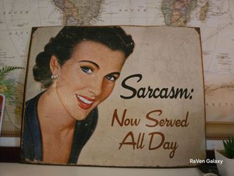 Vintage Style "Sarcasm: Now Served All Day" Metal Wall Sign – 16" x 12"