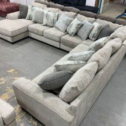 By Ashley Ardsley Pewter Laf 4 Piece Sectional Couch With Chaise Living Room Furniture| 39$ Down Payment With Financing @ Showroom Available 