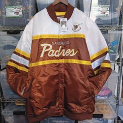 San Diego Padres Mitchell & Ness Big & Tall Coaches Satin Full-Snap Jacket Brown/Gold 