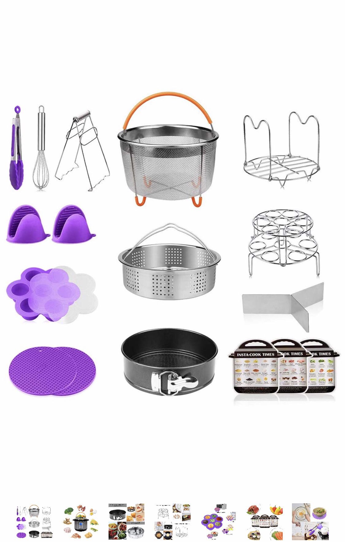 18-Pieces Pressure Cooker Accessories Set Compatible with Instant Pot 5,6,8 Qt - 2 Steamer Baskets with Divider, Non-stick Springform Pan, Stackable