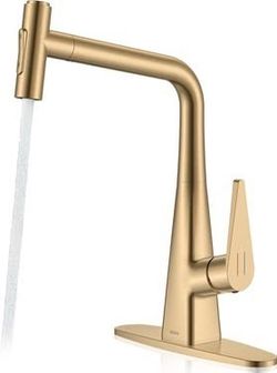 Champagne Bronze Single Handle Kitchen Faucet with Pull Down Sprayer Stainless,10 Inch Deck Plate