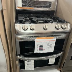 New LG 6.9 Cu Ft Double Oven Gas Range With ProBake Convection Oven Self Clean And EasyClean In Stainless Steel