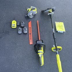 Ryobi 18V Tool Bundle – Hedge Trimmer, Weed Whacker, Circular Saw + 3 Batteries & Charger
