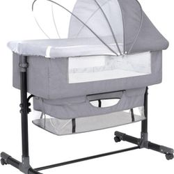 GoFirst Bedside Bassinet for Baby, Bedside Sleeper with Wheels, Heigt Adjustable, with Mosquito Nets, Large Storage Bag, for Infant/Baby/Newborn (Ligh