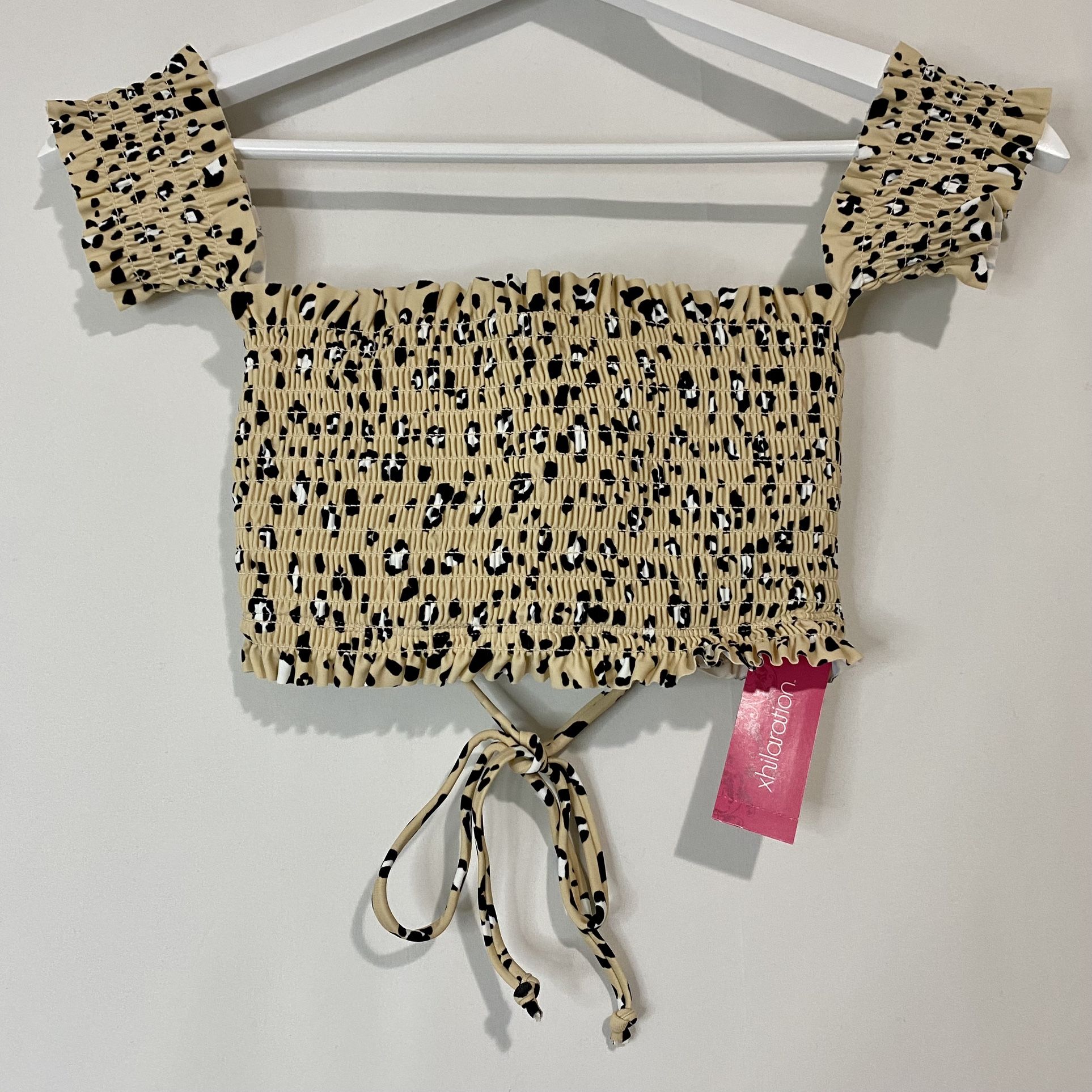 Xhilaration Women’s Smocked Underwire Bandeau Bikini Swim Top Animal Print NWT