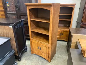 Mission Style Wooden Petite Bookcase Shelving Unit with Lower Cabinet