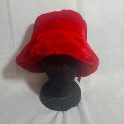 Womens Fleece Bucket Hat Winter Faux Fur Plush in Burgundy New