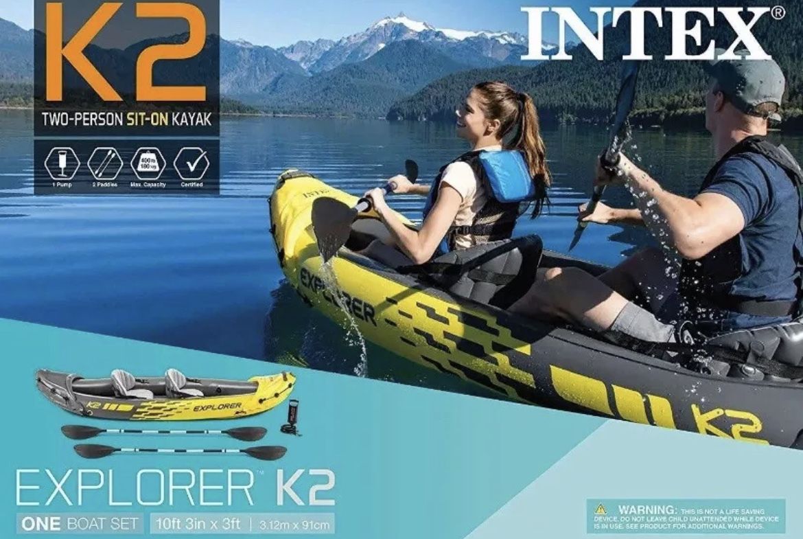 Intex Explorer K2 2-Person Inflatable Kayak Set with Oars and Air Pump ...