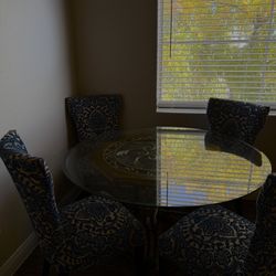 Circular Glass Dining Table + 4 Chairs 