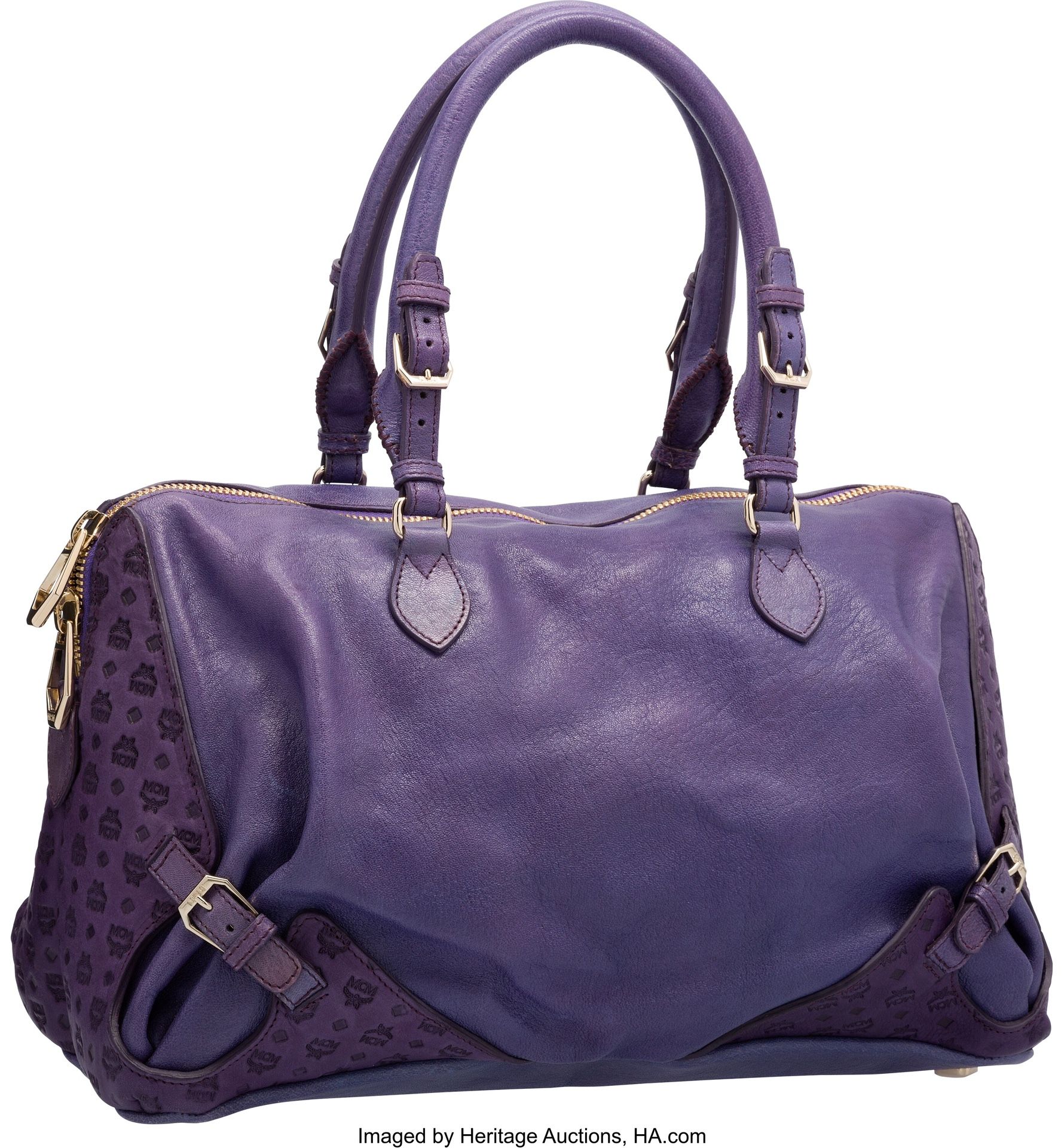 MCM Purple Leather Bowler Bag
