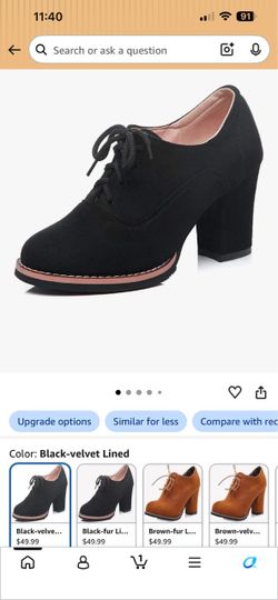 Black Velvet Lace-Up Heeled Oxfords