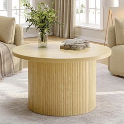 ONBRILL Round Coffee Table 31.5” – Modern Wood Tambour Base