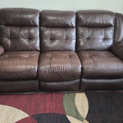 3 Seater Brown Leather Recliner Couch Is For Sale 