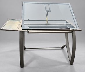 Studio Designs Glass Drafting Table – Tilting Top & Folding Side Shelf