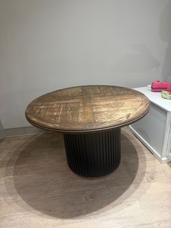 Round Wood Dining Table with Pedestal Base