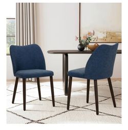 COLAMY Upholstered Dining Chairs Set of 2 PU Leather Kitchen Side Chairs Wood Legs Blue