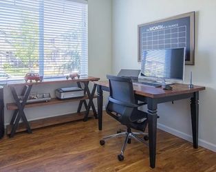 Farmhouse Home Office Set — Wood & Black Metal Desk, Console Table, "Month at a Glance" Chalkboard