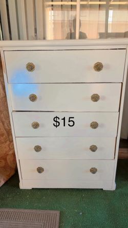 White 5-Drawer Dresser with Floral Knobs