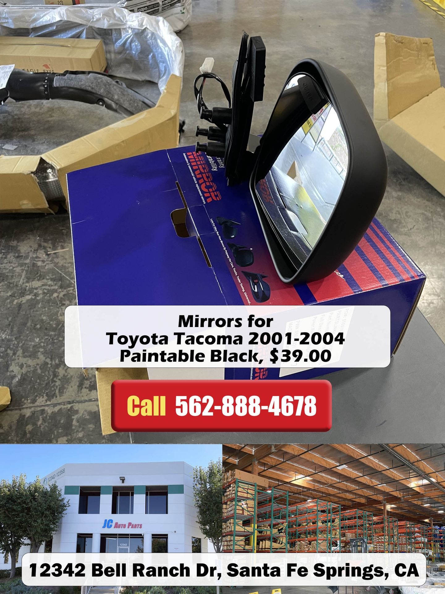 Mirrors For Toyota Tacoma 2001 2002 2003 2004 Paintable Black