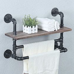 Industrial Pipe Bathroom Shelves Wall-Mounted with 2 Towel Bars