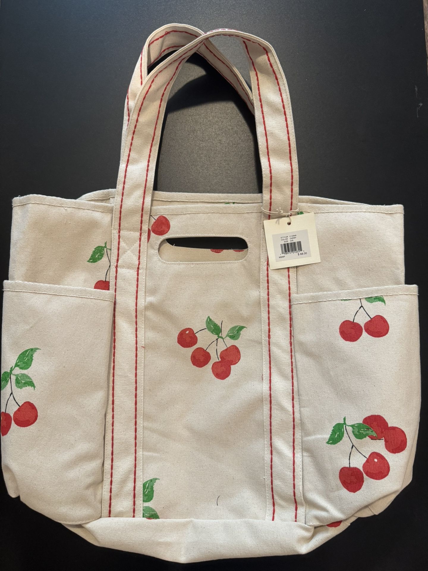 New with Tags - Sol & Mer Cherry Print Canvas Tote Bag