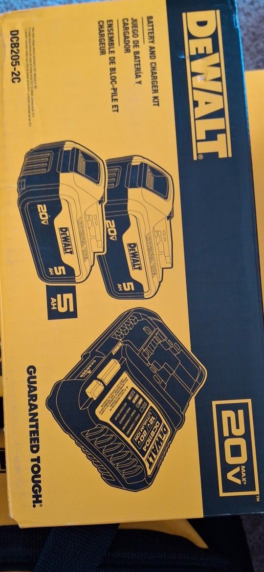 Brand New 2- Dewalt 20v Batteries 5.0 And 4amp Charger Set Sealed Box $130