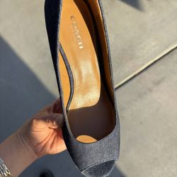 blue denim wedges from Coach