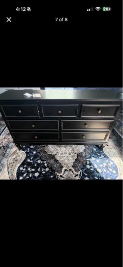 Black 7-Drawer Dresser with Brass Knobs
