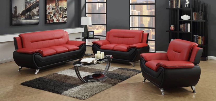 Red living room sofa set